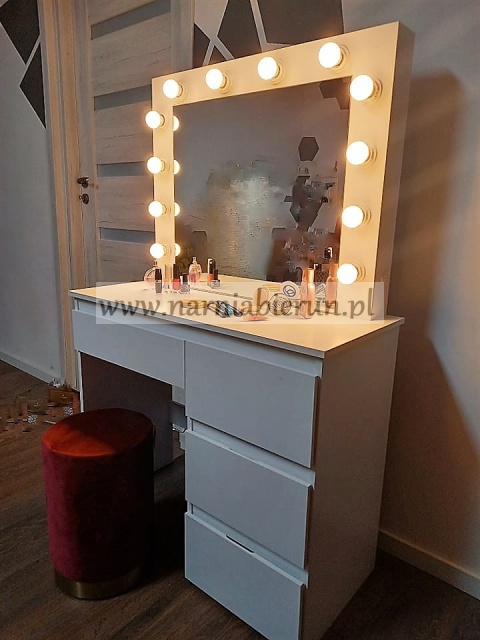 Toaletka do wizażu biała lustro z oświetleniem 4 szuflady