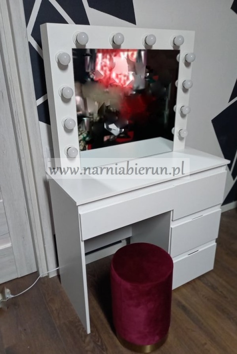 Toaletka do wizażu biała lustro z oświetleniem 4 szuflady