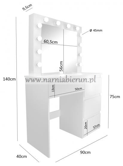 Toaletka do wizażu biała lustro z oświetleniem 4 szuflady