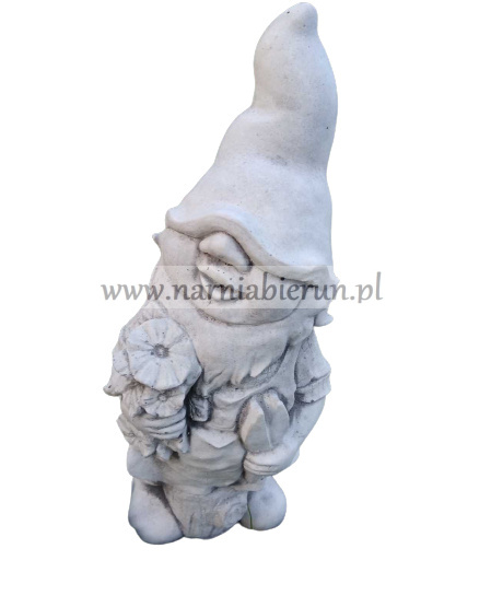 Figurka betonowa SKRZAT KRASNOLUDEK KRASNAL Z KWIATKIEM 34 cm Figurka betonowa SKRZAT KRASNOLUDEK KRASNAL Z KWIATKIEM 34 cm