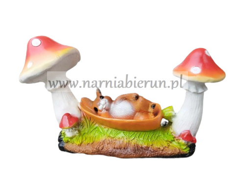 Figurka z żywicy Królik Zając Zajączek w hamaku grzyb 36 cm Figurka z żywicy Królik Zając Zajączek w hamaku grzyb 36 cm