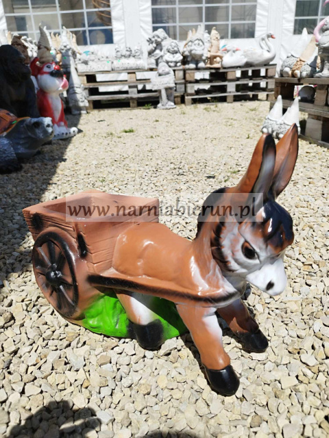 Figurka z żywicy OSIOŁ Osiołek z wozem donica 43 cm Figurka z żywicy OSIOŁ Osiołek z wozem donica 43 cm