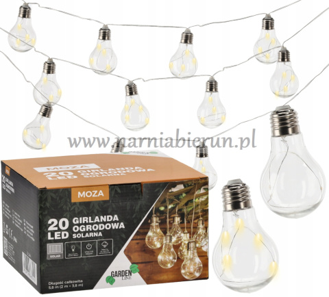 Żarówki Girlanda świecąca solarna 20 LED ciepły biały Żarówki Girlanda świecąca solarna 20 LED ciepły biały