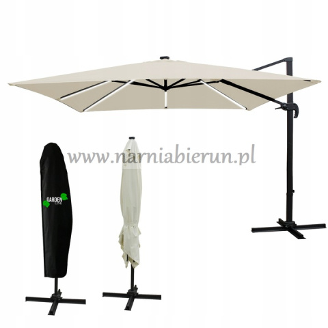 Parasol ogrodowy Roma z oświetleniem LED beżowy 300x300 cm + pokrowiec Parasol ogrodowy Roma z oświetleniem LED beżowy 300x300 cm + pokrowiec