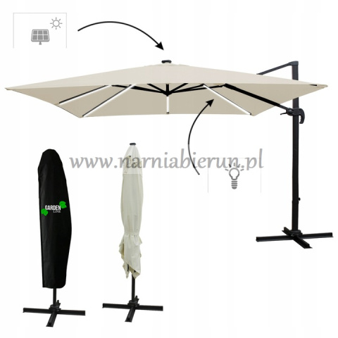 Parasol ogrodowy Roma z oświetleniem LED beżowy 300x300 cm + pokrowiec Parasol ogrodowy Roma z oświetleniem LED beżowy 300x300 cm + pokrowiec