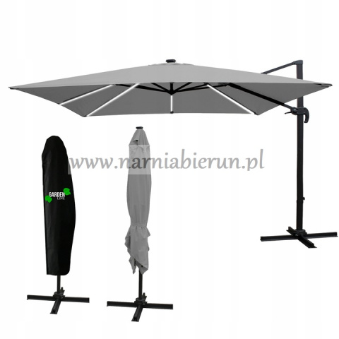 Parasol ogrodowy Roma z oświetleniem LED szary 300x300 cm + pokrowiec Parasol ogrodowy Roma z oświetleniem LED szary 300x300 cm + pokrowiec