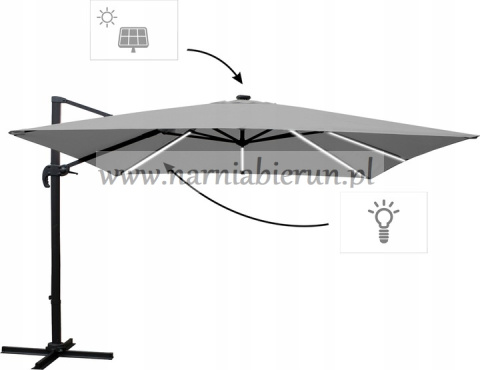 Parasol ogrodowy Roma z oświetleniem LED szary 300x300 cm + pokrowiec Parasol ogrodowy Roma z oświetleniem LED szary 300x300 cm + pokrowiec
