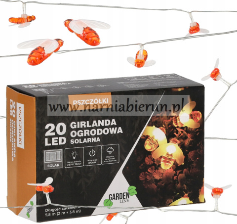 Girlanda świecąca PSZCZÓŁKI solarna 20 LED ciepły biały Girlanda świecąca PSZCZÓŁKI solarna 20 LED ciepły biały