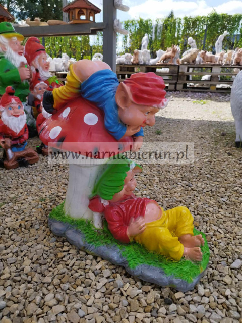 Figurka z żywicy Krasnal Skrzaty na grzybie pupka Krasnoludek 50 cm Figurka z żywicy Krasnal Skrzaty na grzybie pupka Krasnoludek 50 cm