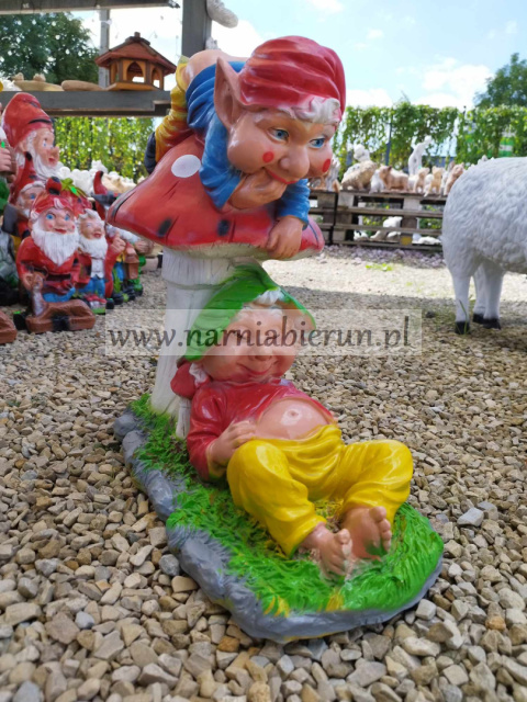 Figurka z żywicy Krasnal Skrzaty na grzybie pupka Krasnoludek 50 cm Figurka z żywicy Krasnal Skrzaty na grzybie pupka Krasnoludek 50 cm