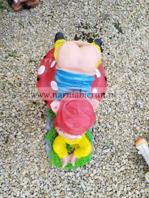 Figurka z żywicy Krasnal Skrzaty na grzybie pupka Krasnoludek 50 cm Figurka z żywicy Krasnal Skrzaty na grzybie pupka Krasnoludek 50 cm