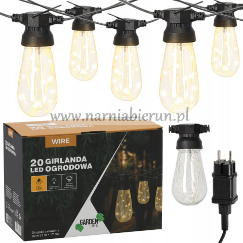 Żarówki Girlanda świecąca 20 LED ciepły biały WIRE 12V Żarówki Girlanda świecąca 20 LED ciepły biały WIRE 12V