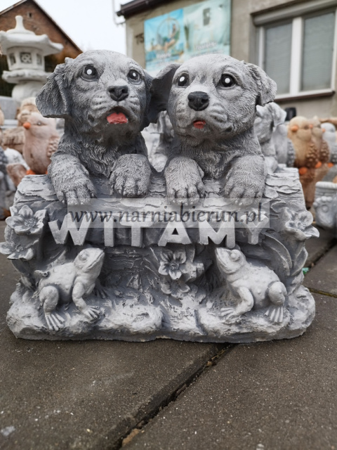 Figurka betonowa PIES PIESKI WITAMY ŻABA 26 cm Figurka betonowa PIES PIESKI WITAMY ŻABA 26 cm