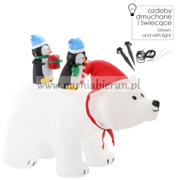 DMUCHANY NIEDŹWIEDŹ POLARNY Z PINGWINKAMI LED 200 CM *0431