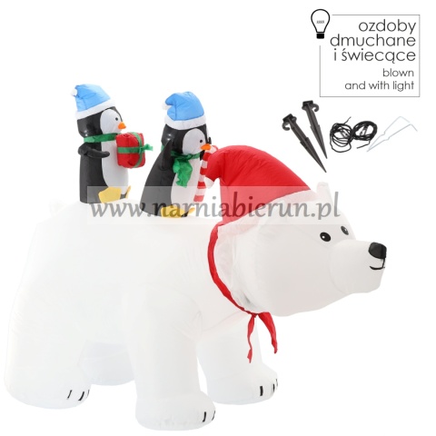 DMUCHANY NIEDŹWIEDŹ POLARNY Z PINGWINKAMI LED 200 CM *0431