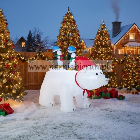 DMUCHANY NIEDŹWIEDŹ POLARNY Z PINGWINKAMI LED 200 CM *0431