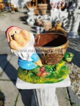 Figurka z ceramiki Krasnal skrzat krasnoludek z żabką donica doniczka 20 cm