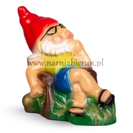 Figurka z ceramiki Krasnal skrzat krasnoludek na leżaku na wakacjach 25 cm
