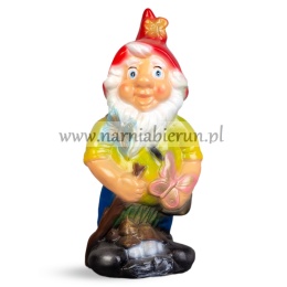 Figurka z ceramiki Krasnal skrzat krasnoludekz motylkiem 35 cm