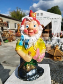 Figurka z ceramiki Krasnal skrzat krasnoludekz motylkiem 35 cm