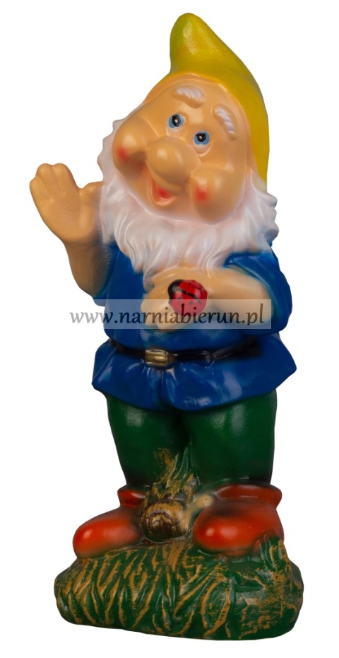 Figurka z ceramiki Krasnal skrzat krasnoludek z biedronką 44 cm Figurka z ceramiki Krasnal skrzat krasnoludek z biedronką 44 cm