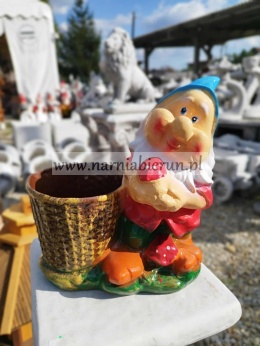 Figurka z ceramiki Krasnal skrzat krasnoludek z koszykiem donica doniczka 25 cm
