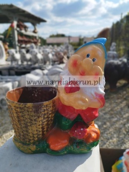 Figurka z ceramiki Krasnal skrzat krasnoludek z koszykiem donica doniczka 25 cm