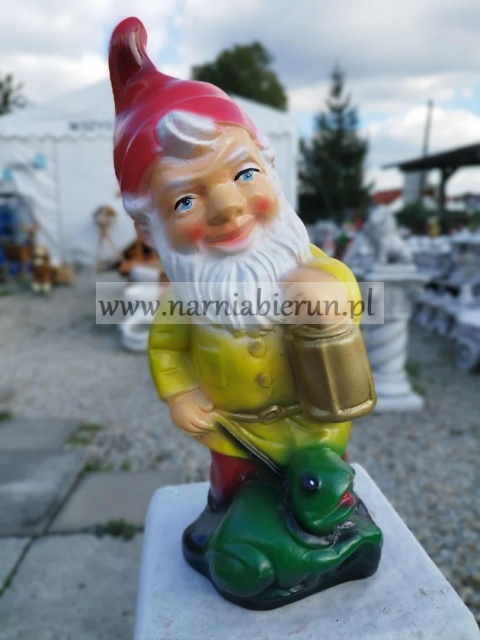 Figurka z ceramiki Krasnal skrzat krasnoludek z żabką żaba 37 cm Figurka z ceramiki Krasnal skrzat krasnoludek z żabką żaba 37 cm