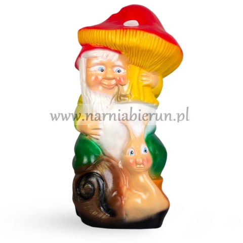 Figurka z ceramiki Krasnal skrzat krasnoludek ze ślimakiem pod muchomorem grzyb 40 cm Figurka z ceramiki Krasnal skrzat krasnoludek ze ślimakiem pod muchomorem grzyb 40 cm