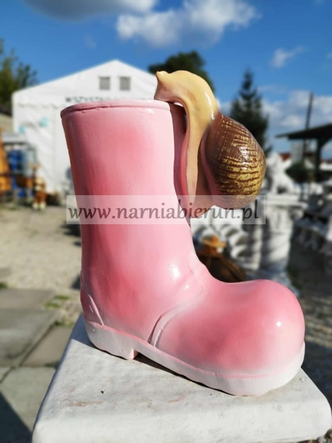 Figurka z ceramiki Kalosz ze ślimakiem ślimak but donica doniczka 22 cm Figurka z ceramiki Kalosz ze ślimakiem ślimak but donica doniczka 22 cm