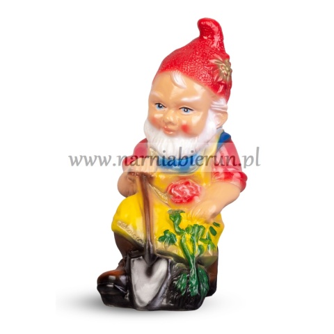 Figurka z ceramiki Krasnal z różą ogrodnik skrzat krasnoludek 35 cm Figurka z ceramiki Krasnal z różą ogrodnik skrzat krasnoludek 35 cm