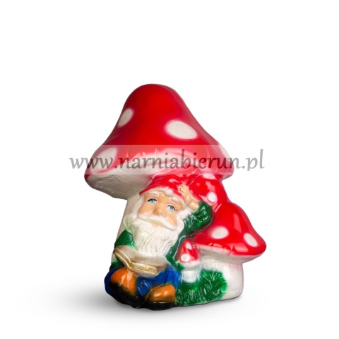 Figurka z ceramiki Krasnal bajarz pod muchomorem grzyb 34 cm Figurka z ceramiki Krasnal bajarz pod muchomorem grzyb 34 cm