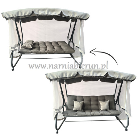 HUŚTAWKA OGRODOWA Z MOSKITIERĄ 220 x 130 x 175 CM SZARA Z FUNKCJĄ LEŻANKI HUŚTAWKA OGRODOWA Z MOSKITIERĄ 220 x 130 x 175 CM SZARA Z FUNKCJĄ LEŻANKI
