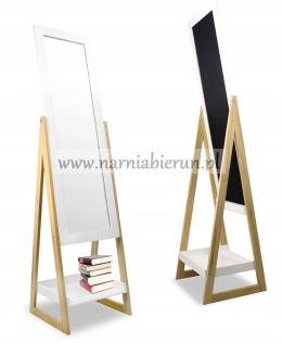 LUSTRO STOJĄCE PÓŁKA DREWNIANE 149CM W RAMIE BIAŁE