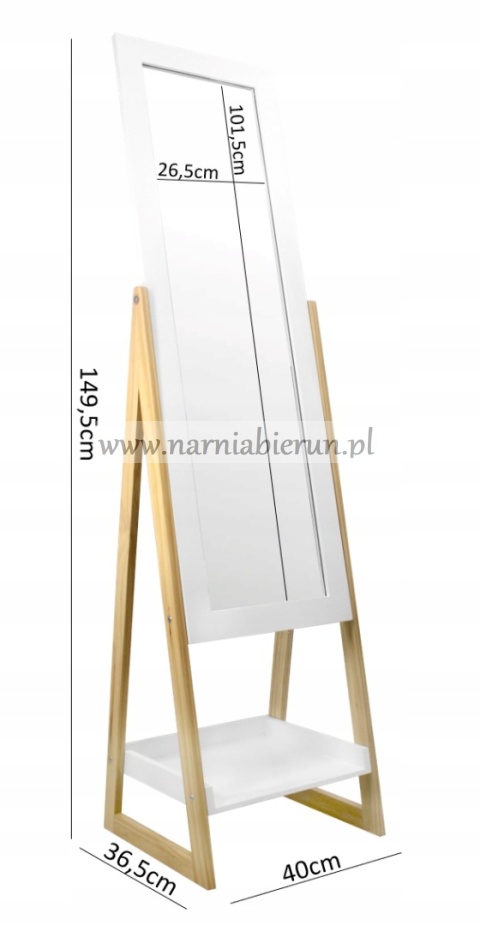LUSTRO STOJĄCE PÓŁKA DREWNIANE 149CM W RAMIE BIAŁE LUSTRO STOJĄCE PÓŁKA DREWNIANE 149CM W RAMIE BIAŁE