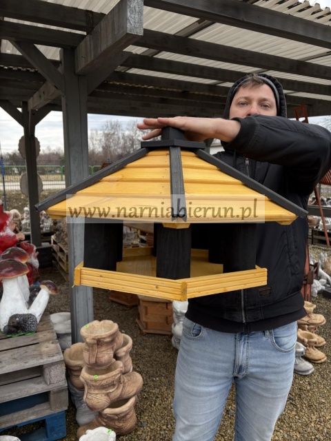 Karmnik dla ptaków drewniany kołkowy standard żółty