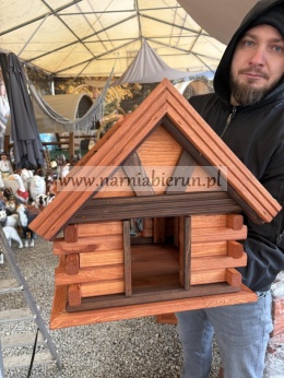 Karmnik drewniany Karmnik dla ptaków do ogrodu CHATKA brązowa