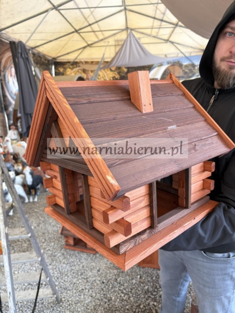 Karmnik drewniany Karmnik dla ptaków do ogrodu CHATKA brązowa