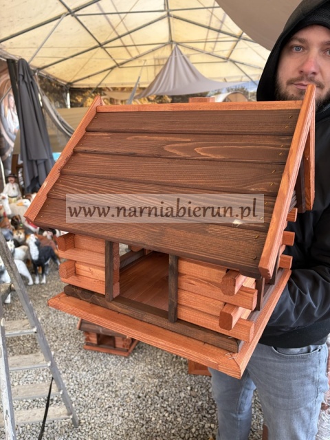 Karmnik drewniany Karmnik dla ptaków do ogrodu CHATKA brązowa