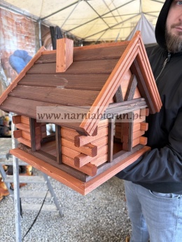 Karmnik drewniany Karmnik dla ptaków do ogrodu CHATKA brązowa