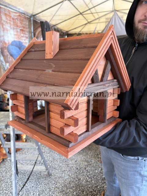 Karmnik drewniany Karmnik dla ptaków do ogrodu CHATKA brązowa