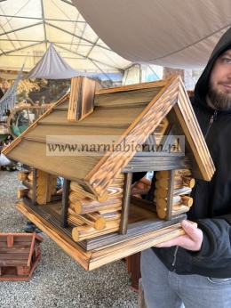 Karmnik drewniany Karmnik dla ptaków do ogrodu CHATKA żółta przypalana