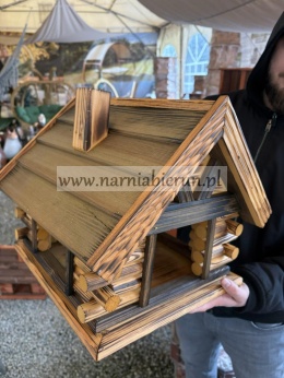 Karmnik drewniany Karmnik dla ptaków do ogrodu CHATKA żółta przypalana