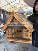 Karmnik drewniany Karmnik dla ptaków do ogrodu CHATKA żółta przypalana