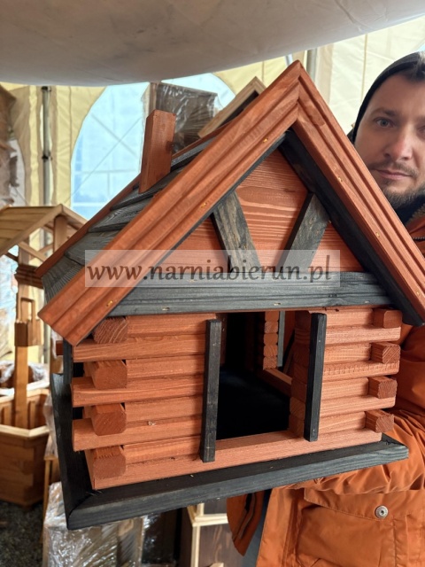 Karmnik drewniany Karmniki dla ptaków do ogrodu CHATKA czerwona