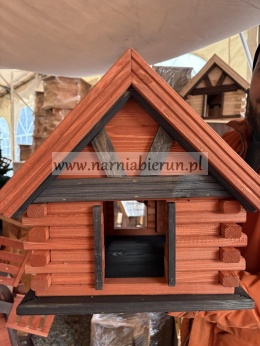 Karmnik drewniany Karmniki dla ptaków do ogrodu CHATKA czerwona