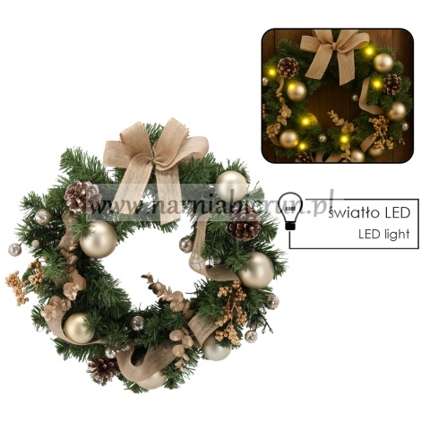 WIENIEC ŚWIĄTECZNY 15 LED 40 CM ZŁOTY