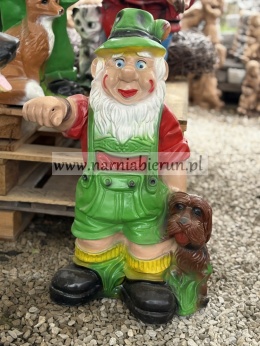 Figura z Żywicy KRASNAL Krasnoludek z psem leśnik leśniczy myśliwy zielony 64 cm