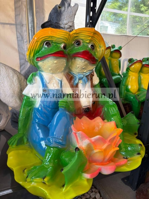 Figurka ogrodowa z żywicy ŻABA ŻABY Z LILIĄ duże donica 46 cm.