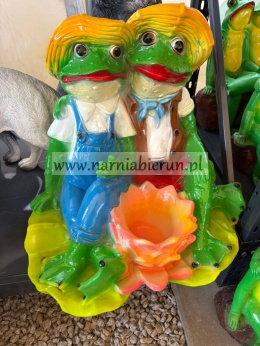 Figurka ogrodowa z żywicy ŻABA ŻABY Z LILIĄ duże donica 46 cm.